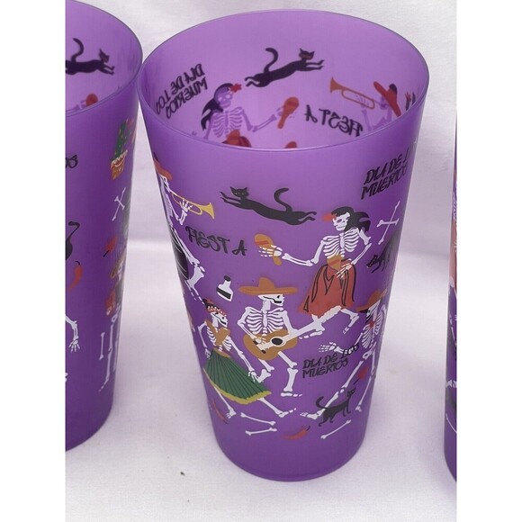 Halloween Dia De Los Muertos Cups Purple Set Of 4 - Picture 4 of 11